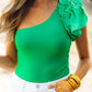 Solid Color One Shoulder Ruffle Sleeve Bodysuit