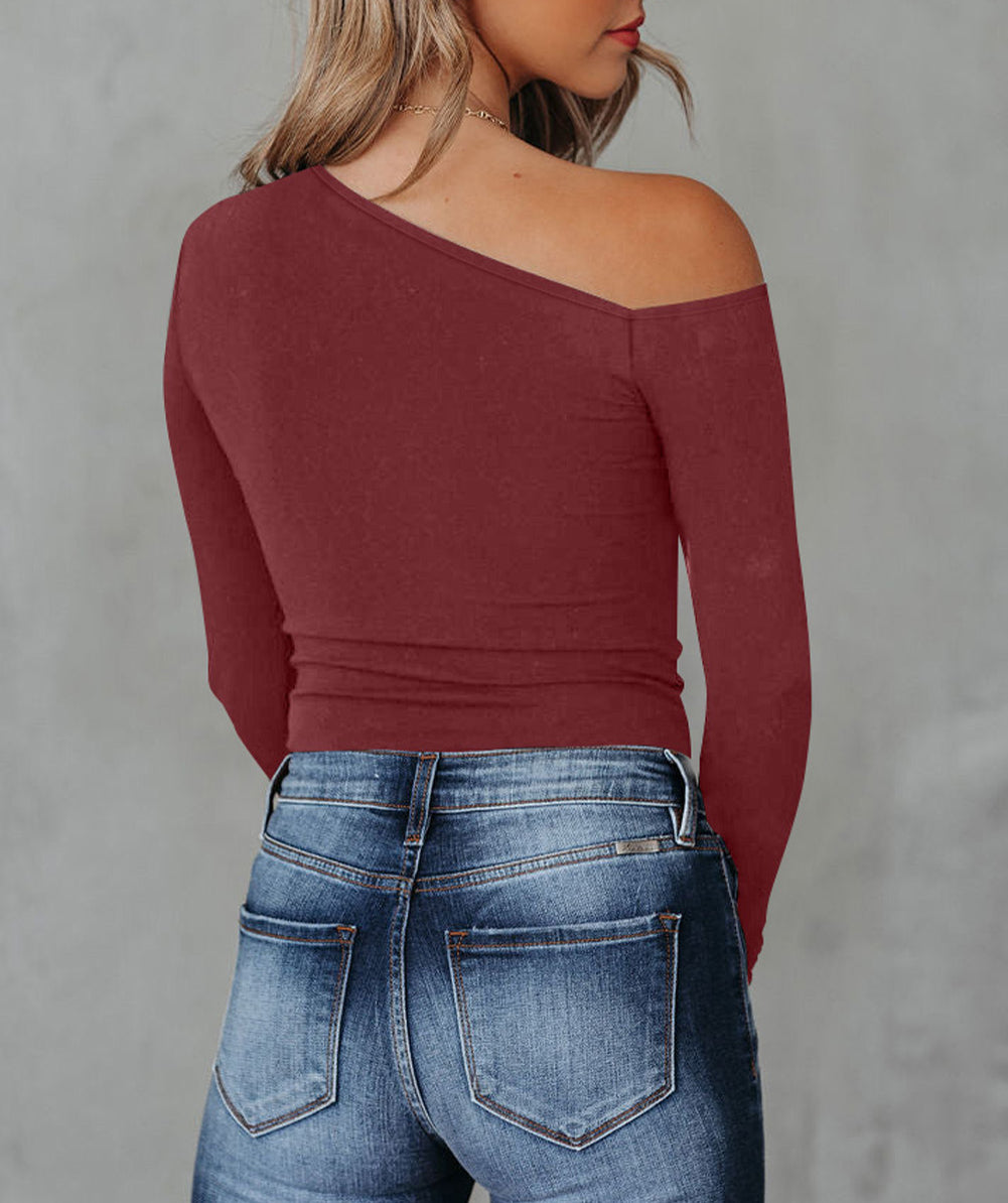 Asymmetrical Neckline Long Sleeve Knit Top