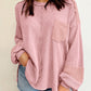 Exposed Seam Patchwork Bubble Sleeve Waffle Knit Top