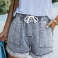 Pocketed Drawstring High Waist Denim Shorts