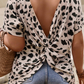 Leopard Print Twist Open Back Plus Size Top