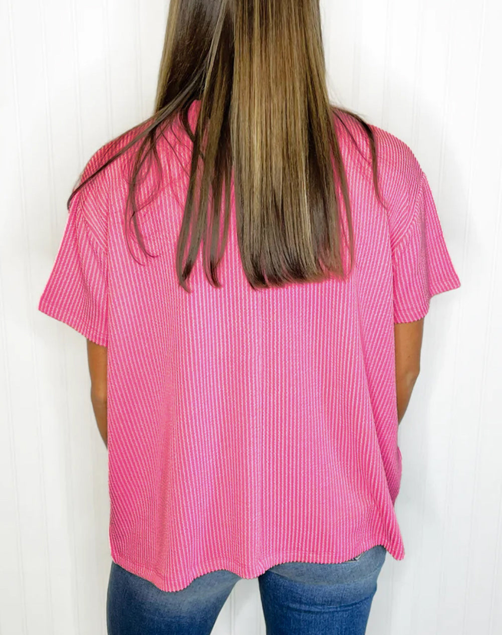 Corded Knit Pocketed Loose Fit T Shirt