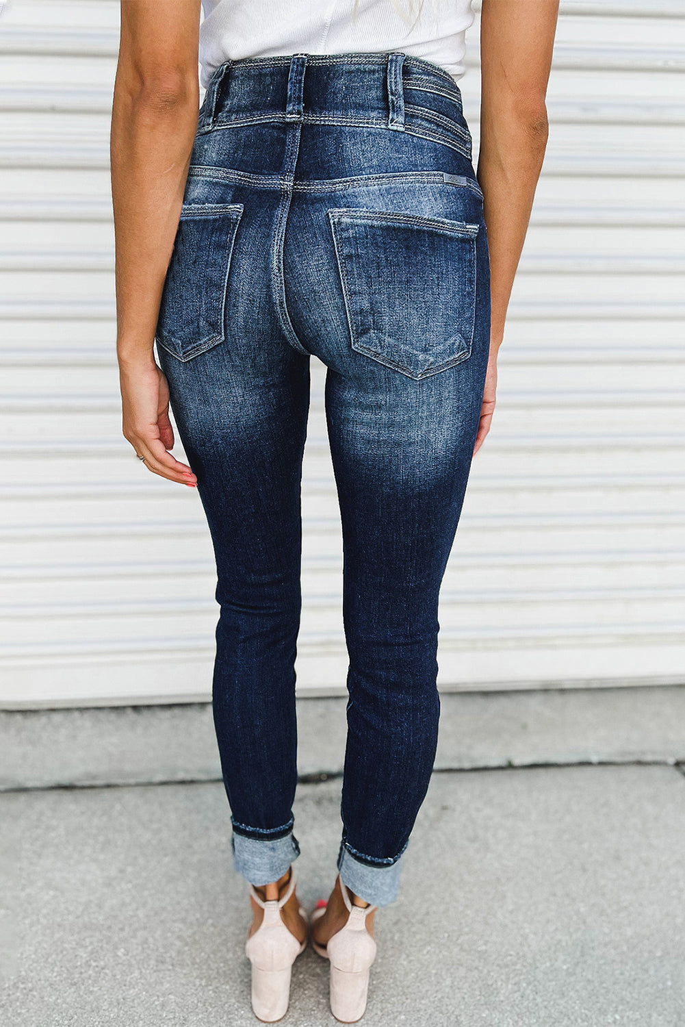 Vintage Washed Two-button High Waist Skinny Jeans