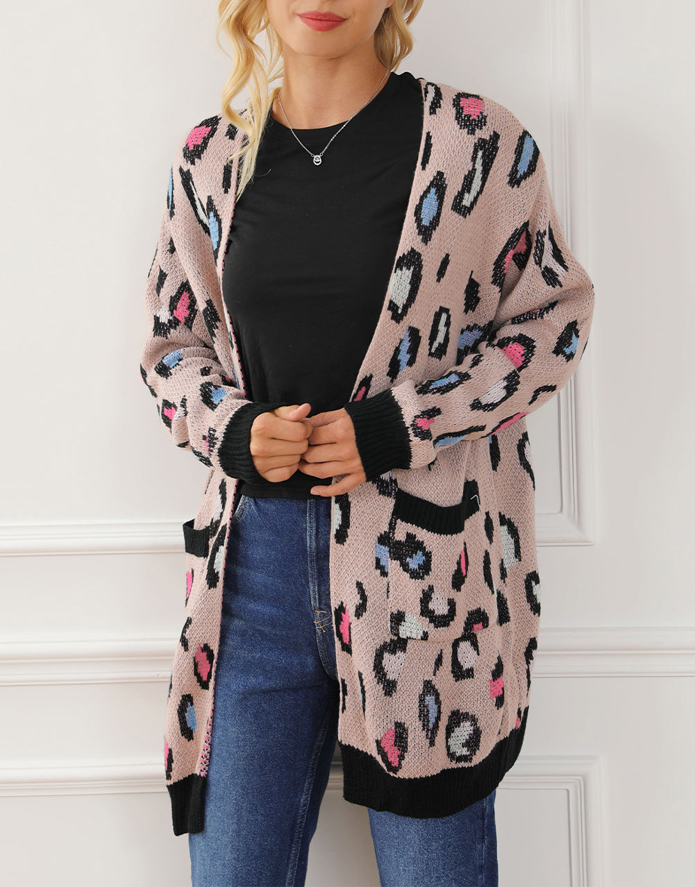 Contrast Trim Pocketed Open Cardigan