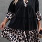 Leopard Patchwork Split Neck Ruffle Curvy Dress