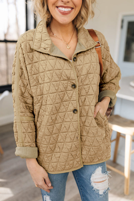 Quilted Button Front Funnel Neck Jacket