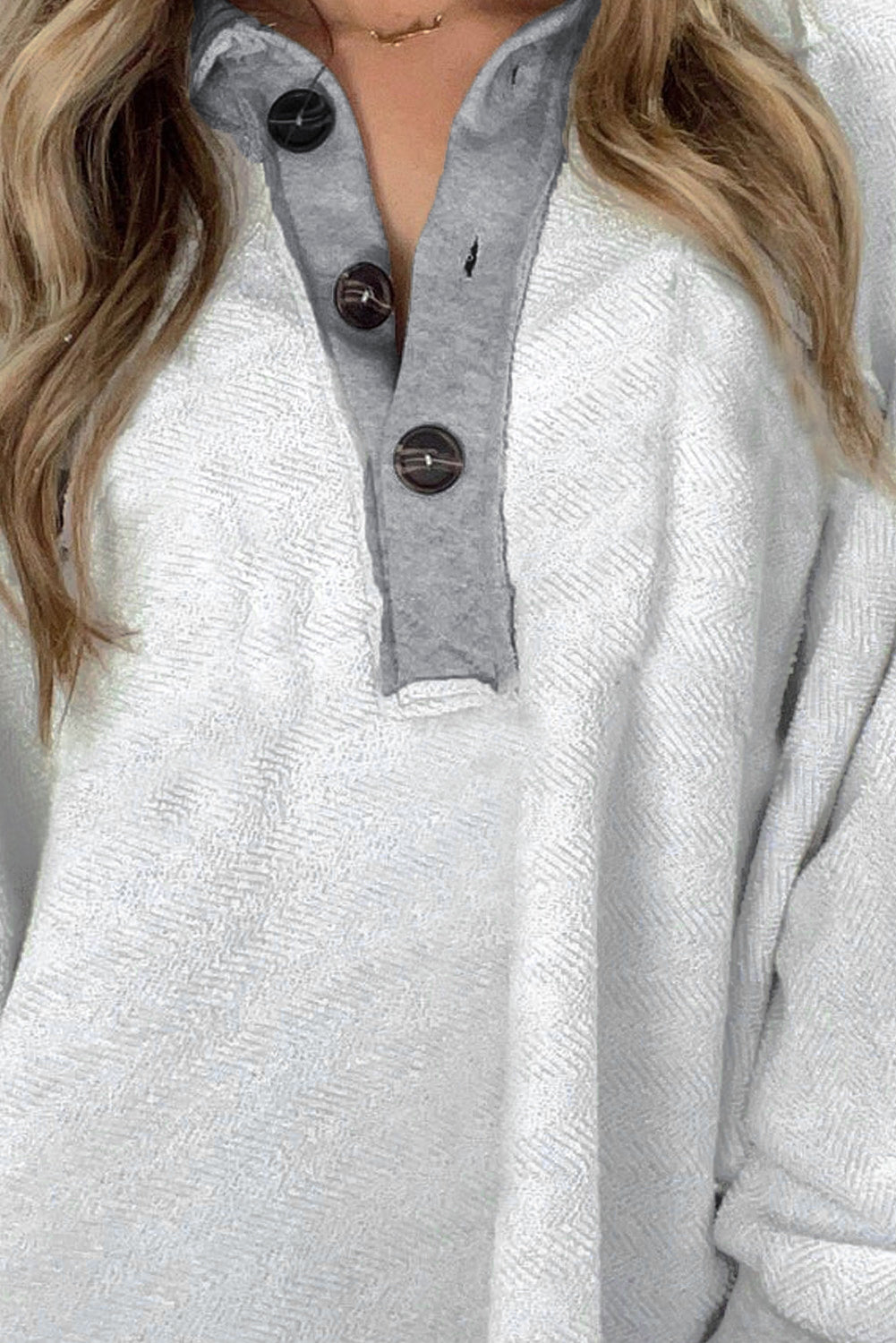 Textured Side Pockets Buttoned Neckline Sweatshirt