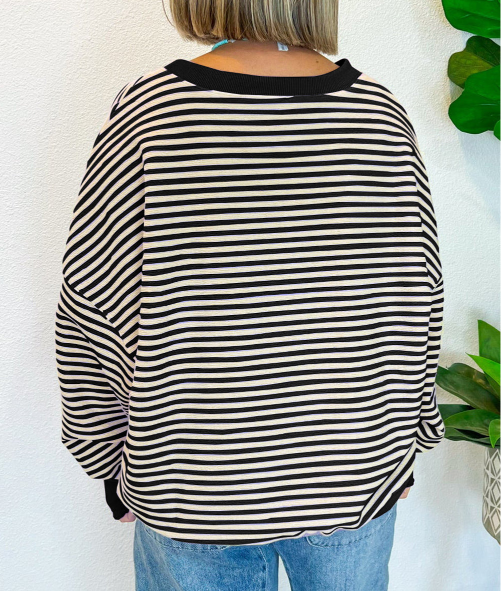 Stripe Loose Drop Shoulder Long Sleeve Top