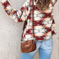 Western Aztec Buttoned Zipper Pockets Fleece Jacket