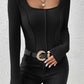 Scoop Neck Seam Detail Long Sleeve Bodysuit
