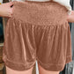 Smocked High Waist Velvet Shorts