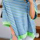 Stripe Oversized Contrast Trim Exposed Seam High Low T Shirt