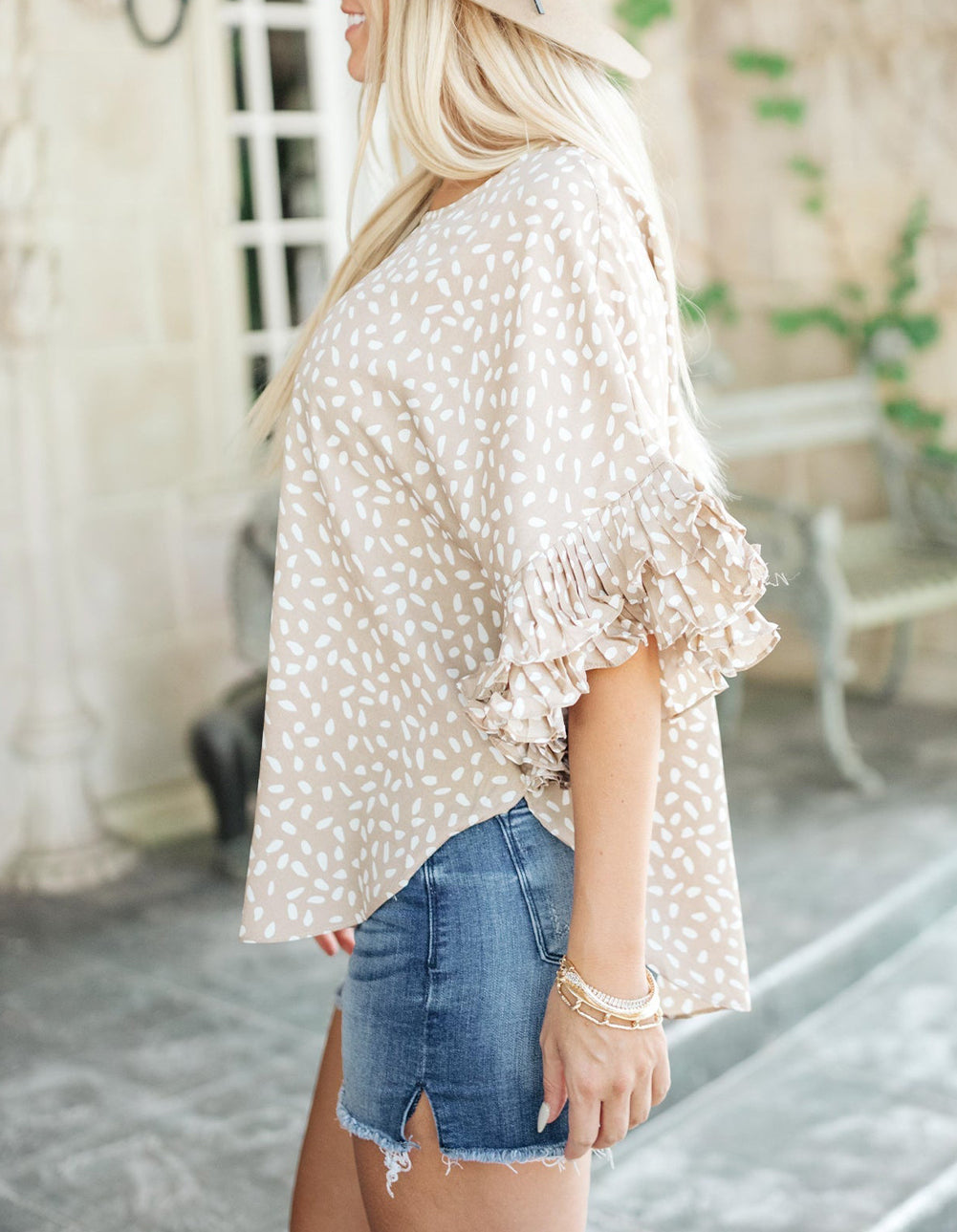 Dolman Ruffled Sleeve Loose Blouse