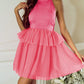 Gauze Ruffle Tiered Knotted Halter Dress