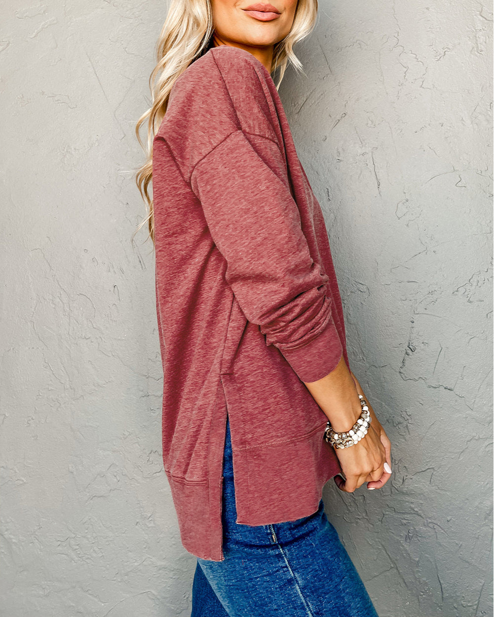 Side Slits V Neck Loose Fit Tunic Top