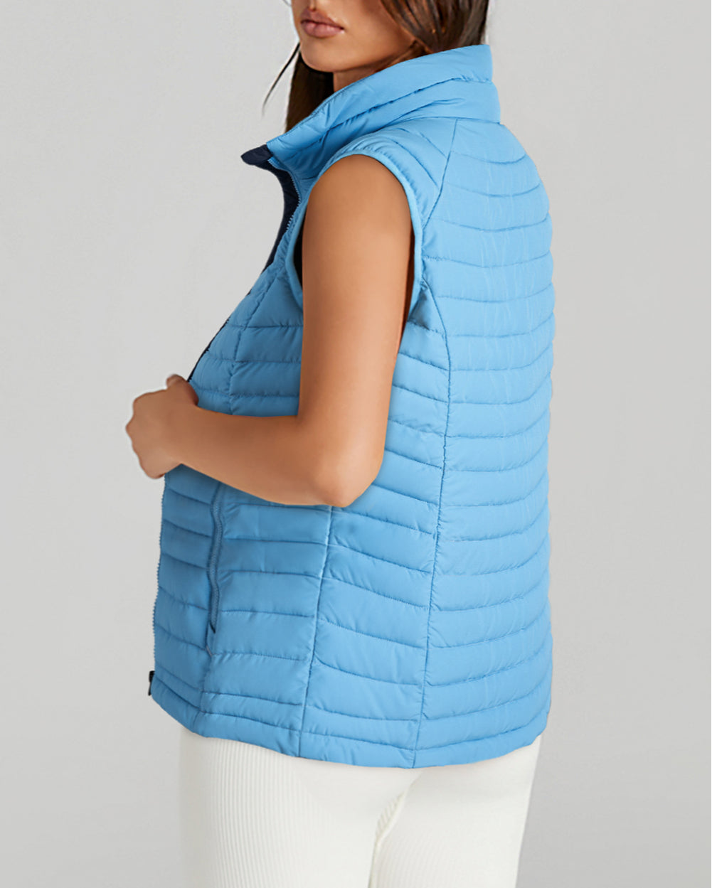 Plush Collared Quilted Zipped Puffer Vest