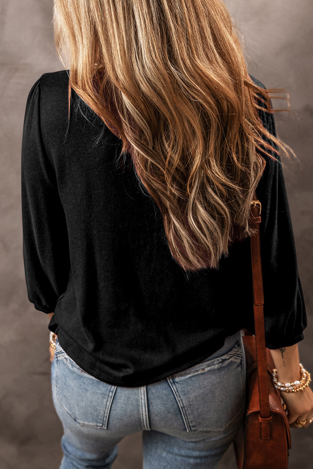 Flower Print Bracelet Sleeve Round Neck Top