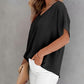 Solid V Neck Short Sleeve Blouse