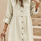 Textured Roll-Up Sleeve Button Front Dress