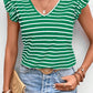 Stripe Butterfly Sleeve V Neck Hollowed Knot Back T Shirt