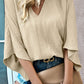 Solid V Neck Wide Sleeve Crinkled Blouse