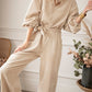 Keyhole Back V Neck Tie Waist Loose Jumpsuit