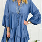 Chambray Ruffled 3/4 Sleeve Tiered Split V Neck Mini Dress