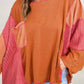 Textured Knit Color Block Patchwork Chest Pocket Plus Size Top