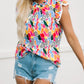 Abstract Print High Neck Flutter Sleeves Top