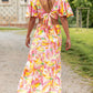 Bohemian Flutter Sleeve Cut out Floral Maxi Dress