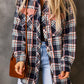 Contrast Hooded Drawstring Plaid Shacket