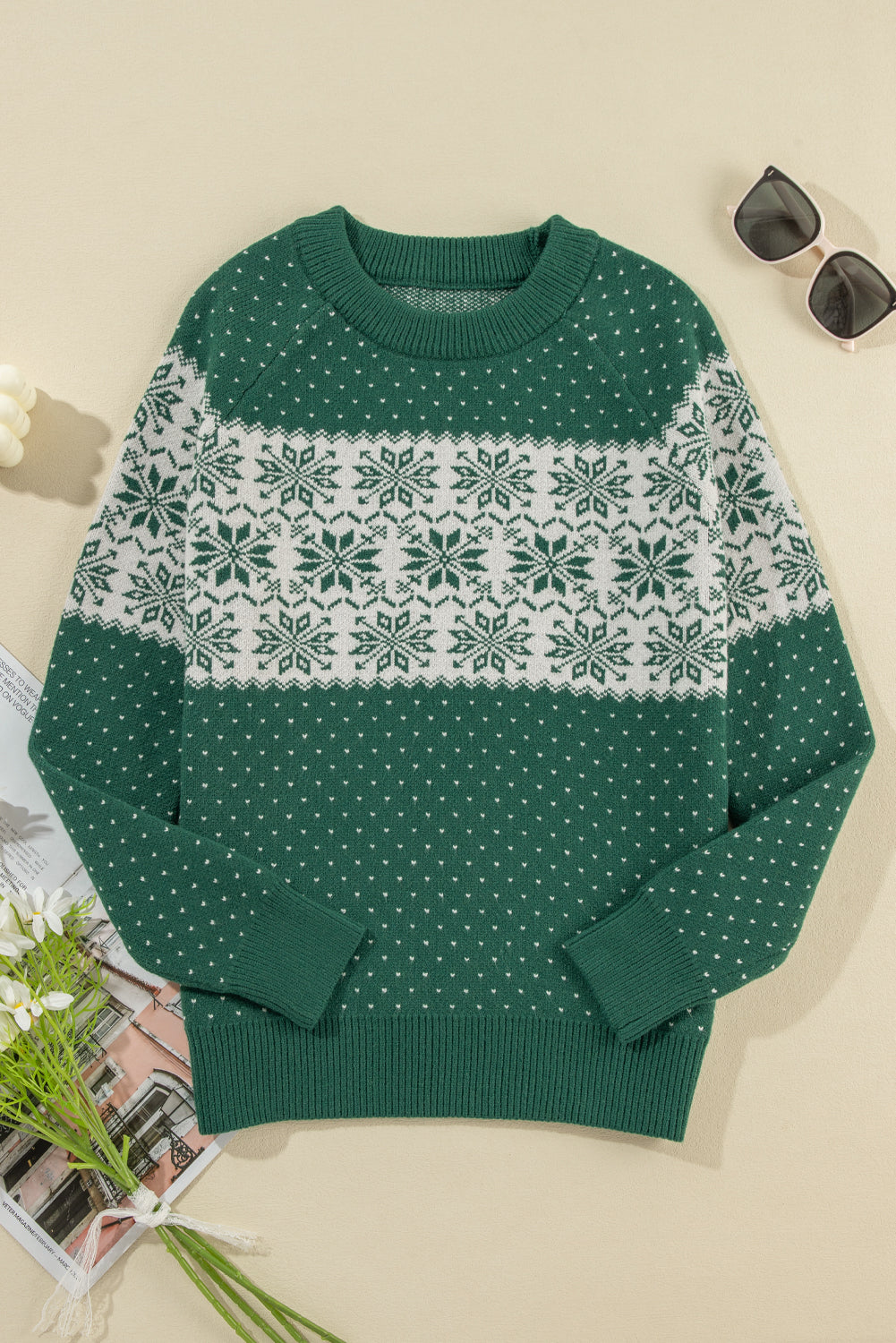 Christmas Snowflake Dotted Print Round Neck Sweater