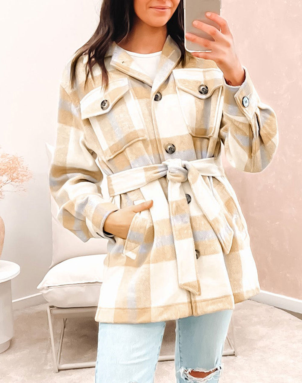 Plaid Button-Up Flap Pocket Shacket