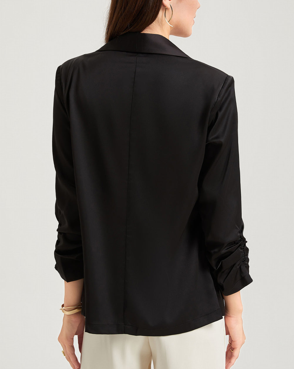 Solid Lapel Collar Satin Blazer