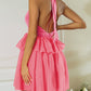 Gauze Ruffle Tiered Knotted Halter Dress