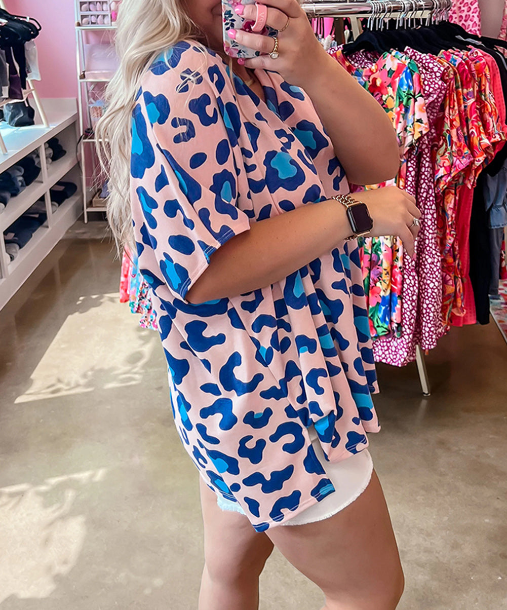 Leopard Print V Neck Plus Size Tee