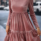 Long Sleeve Tiered Textured Velvet Dress