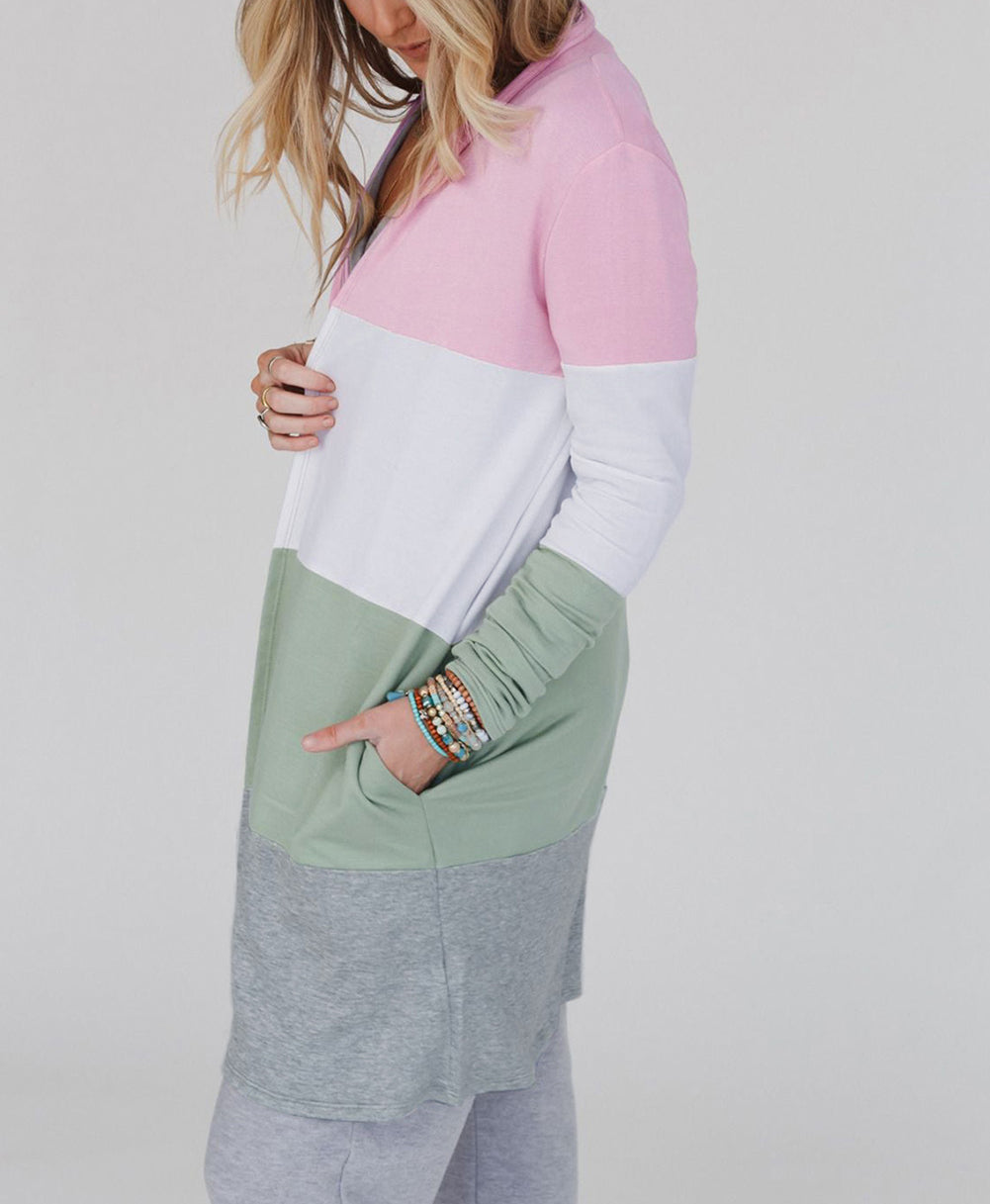 Color Block Pocketed Casual Duster Cardigan