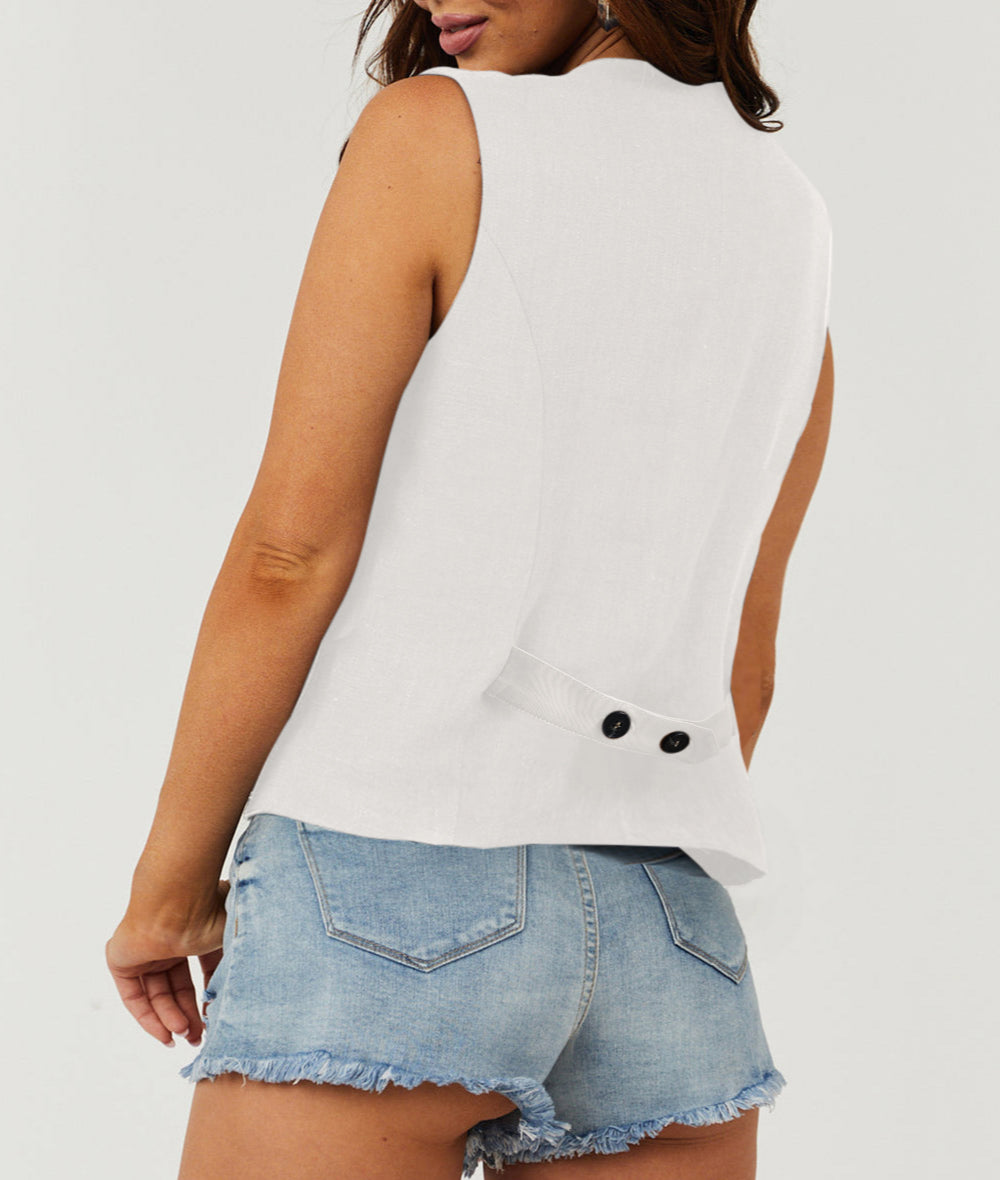 Solid Color Button up V Neck Suit Vest