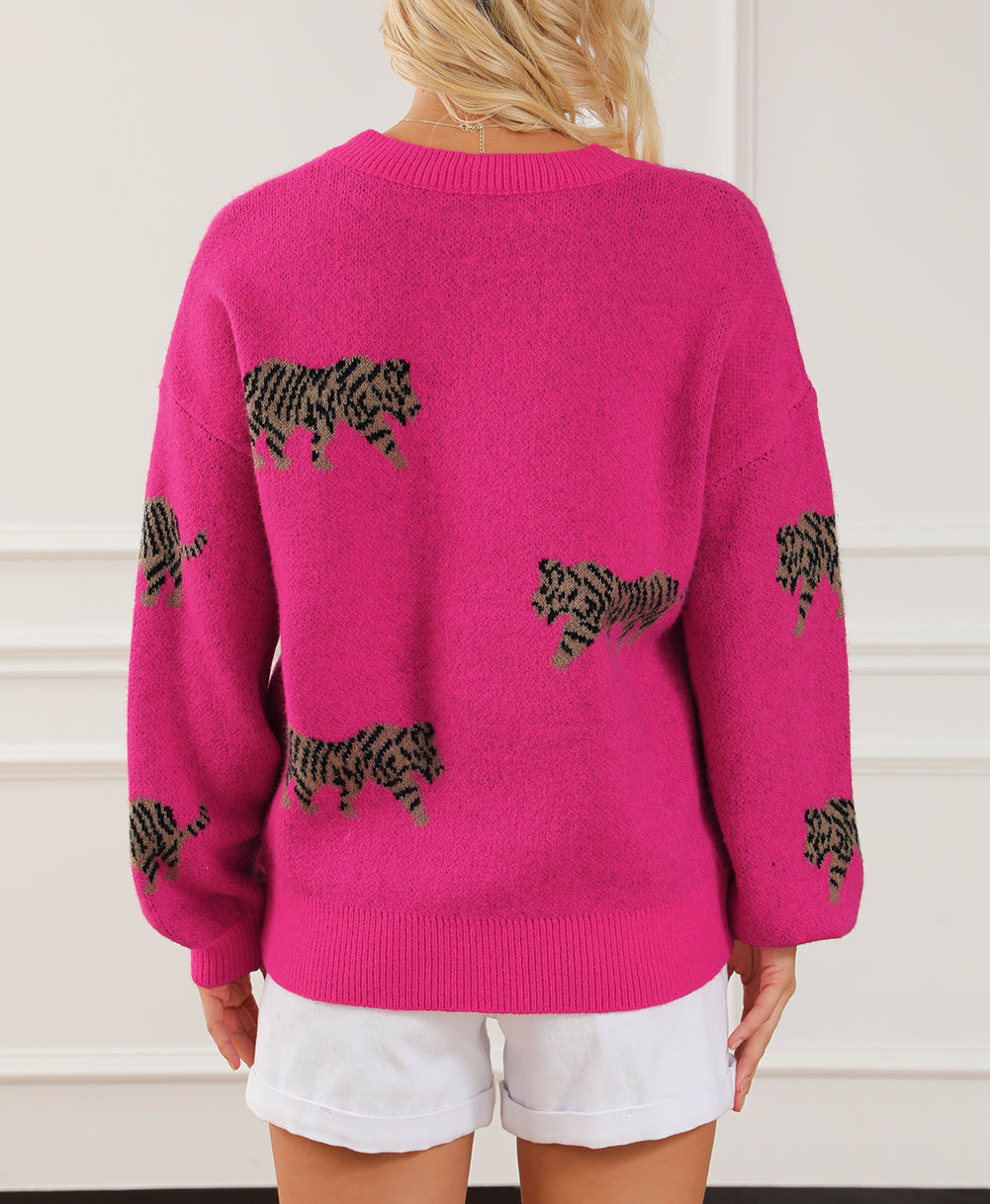 Fierce Animal Pattern Casual Knitted Sweater