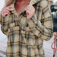 Plaid Button Neck Pocketed Pullover Hoodie