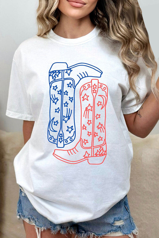 Western Star Boots Print Round Neck Graphic T Shirt