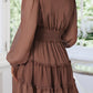 Frill Smocked Detail Sheer Long Sleeve Dress