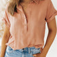 Crinkle Roll Short Sleeve Henley Button Blouse