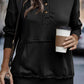 Ribbed Hem Snap Button Neckline Sweatshirt with Pocket