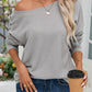 V Cut Drawstring Back Waffle Knit Long Sleeve Top