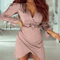 Satin Ruched V-neck Wrapped Mini Dress