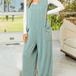 Corded Tie Straps V Neck Wide Leg Jumpsuit