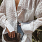White Crinkled Plaid Textured Shirt