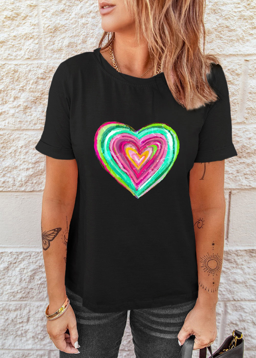 Valentine Heart Shaped Print Crew Neck T Shirt